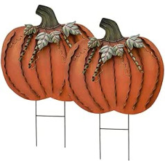 2 Pack Metal Pumpkin Stakes Yard Signs Autumn Decoration Decorative Garden Stake Lawn Pumpkins Ornaments Outdoor Autumn Decoration for Harvest Halloween Thanksgiving Day 26 Inch High (Orange)