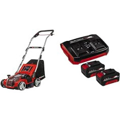 Einhell GE-SA 36/35 Li Power X-Change Battery Scarifier Fan (36 V, Brushless, 35 cm Blade Roller, 28 L Collection Bag, Adjustable Working Depth, Includes 2x 4.0 Ah Batteries and Twincharger)