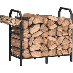 Bomclap Metal Firewood Rack with 2 Hooks for Indoor and Outdoor Use, 65 x 33 x 61 cm, Modern Firewood Basket, Firewood Stand for Wood, Newspaper or Firewood, Black
