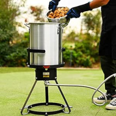 Barton Turkey Fryer Deluxe Aluminum 37,000 BTU Outdoor Boiler Shell Shape Baking Crabs Pot Cooking Lid Seafood Cajun Gas Stove Burner Stand Injector