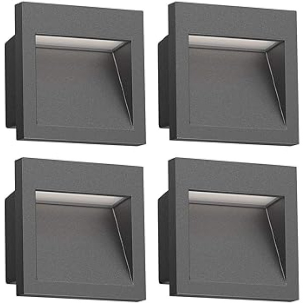 ledscom.de NOLA LED Wall Light, Downlight, Outdoor, IP54, Anthracite Matt, 90 x 90 mm, Warm White, Pack of 4