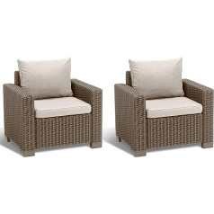 Allibert by Keter California Garden Lounge Chairs Cappuccino/Sand Set of 2 with Seat and Back Cushions Plastic Round Rattan Look 83 x 68 x 72 cm
