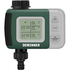 Water Timer, DEWINNER Programmable Sprinkler Timer for Garden Hose, Outdoor Tap Timer, Drip Irrigation and Lawn Irrigation System, Manual On/Off, Rain Delay