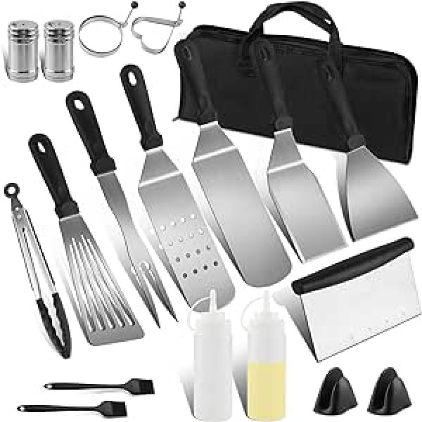 LUCKSWET Barbecue Spatula Barbecue Cutlery Set, 19 Pieces Barbecue Accessories for Gas Grill, Complete Barbecue Cutlery with Spatula, Stainless Steel Squeeze Bottle, Spice Jars, Spatula for Outdoor