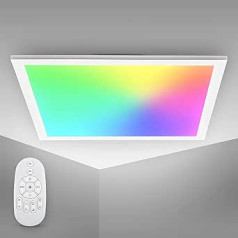 BKLicht LED panelis, pilnībā regulējama krāsu temperatūra, 450 x 450 x 42 mm, 7 krāsas RGB, regulējams, īpaši plakans griestu apgaismojums, tālvadības pults