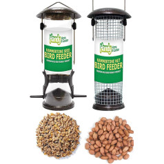 1 x Pair of Handy Home and Garden Hammertone Nut and Seed Feeders with 1KG Bag of Peanut Feed and 1KG Bag of Seed Wild Bird Feed