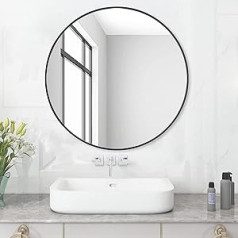 MEESALISA Lisa apaļais vannas istabas spogulis bez apgaismojuma melns F70 cm sienas spogulis ar matētu melnu metāla rāmi Spogulis apaļš dekoratīvais spogulis melna mala
