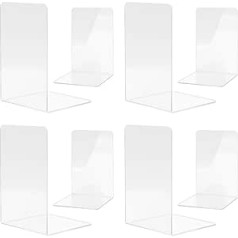 MSDADA Bookends, High Quality Acrylic Transparent Bookends for Children Adults for Study, Office, School (4 Pairs/8 Pieces)