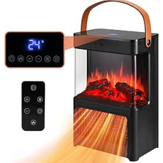 RINRI Fan Heater Energy-Saving with Fireplace, 2000 W Electric Heater, Oscillating Electric Heater, 12 Hours Timer, 3 Modes, 3 Speeds, PTC Ceramic Fan Heater, Small