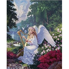 DIY Oil Painting by Numbers Adults Children, Clone Angel Flowers Birds Number Painting from 5 Oil Wall Art (Angel, without Frame)