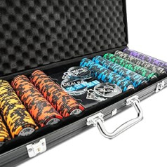 Home Deluxe — pokera futrālis bez ierobežojumiem — augstas kvalitātes alumīnija korpuss, ūdensnecaurlaidīgas kārtis, 500 pokera žetoni, ieskaitot mazo un lielo blind pogu I pokera komplektu pokera žetonu pokera komplekts