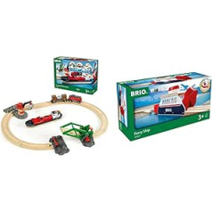 BRIO World 33061 konteineru portu komplekts - ar ostas tiltu un pārvietojamo celtni kravas kuģa iekraušanai - piemērots bērniem no 3 gadu vecuma un dzelzceļa 33569 - Light & Sound prāmis, sarkans / dabīgs