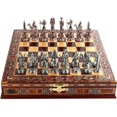 GiftHome Egypt Pharaoh Antique Copper Figures Metal Chess Set for Adult, Handmade Pieces and Natural Solid Wooden Chess Board with Pearl Design Around Board and Storage Inside King 3.4 inch