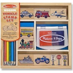 Transportlīdzekļi: koka zīmogu komplekts + BEZMAKSAS Melissa & Doug Scratch Art Mini-Pad komplekts [24099]