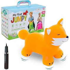 Džerardo rotaļlietas Jumpy Orange Fox Bouncy Toy One no 1 gada un no 2 gadiem, Bouncy rotaļlieta bērniem, Piepūšamā rotaļlieta dzīvniekiem ārā vai iekštelpās bērniem no 12 mēnešiem — komplektā ir gaisa sūknis