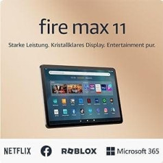 Iepazīstinām ar Amazon Fire Max 11 planšetdatoru, mūsu jaudīgāko planšetdatoru, spilgtu 11 collu displeju, astoņu kodolu procesoru, 4 GB RAM, 14 stundu akumulatora darbības laiku, 64 GB, pelēku, ar reklāmām