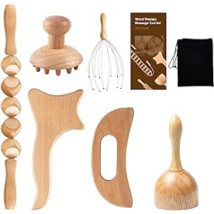 Bipily Accessories Maderotherapy Wooden Set of 6 Massager Massage Roller, Gua Sha Board, Board, Cup for Maderotherapy and Lymphatic Drainage