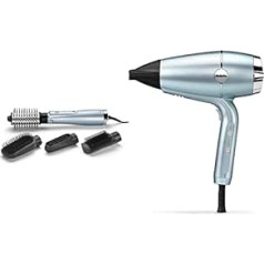 BaByliss Hydro Fusion Smooth & Shape karstā gaisa birste ar 4 stiprinājumiem žāvēšanai ar triecienu, iztaisnošanu un Hydro-Fusion matu žāvētāju ar uzlabotu plazmas jonu tehnoloģiju, D773DE, Ice Blue