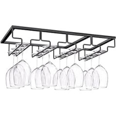 FDDE Stemware Racks, Inverted Wine Glass Holder, Hanging Wine Glass Holder, Wine Glass Rack Under Cabinet with Screws, Used in Bar, Wine Cabinet, Kitchen (Four Slots, Black)