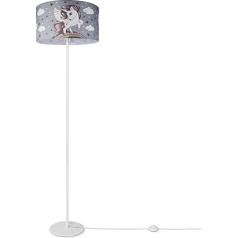 Paco Home bērnu LED grīdas lampa bērnu istabai, Unicorn lampa, meiteņu grīdas lampa E27, lampas pamatne: vienkrāsains balta, abažūrs: pelēks (diametrs 38 cm)