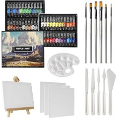 GC QUILL 48 Colours Acrylic Paint Set 12 ml x 48 Tubes with 6 Brushes, Palette Knives, Canvas for Painting, Easel, for Artist Paints on Wood, Ceramic, Fabric, Crafts GC-APK48