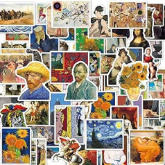 100 Pieces Famous Paintings and Sculptures Art Stickers Vinyl Waterproof Classic Stickers Western Retro Van Gogh Oil Painting Style Stickers Artist Stickers for Laptop Cup Guitar