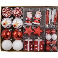 Valery Madelyn Christmas Baubles Set, 40 Pieces Christmas Tree Baubles Plastic Christmas Bauble Christmas Decoration with Hanger Gift Package Christmas Tree Decoration Red White Theme