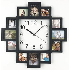 Laicīgs DIY Rahmenuhr, DIY Wanduhr Modernes Design DIY Fotorahmen Uhr Kunststoff Kunst Bilder Uhr Einzigartige Klok Home Decor — Machen Sie Ihre eigene Multi-Fotouhr (Schwarz)