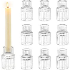 Romadedi Glass Candle Holder for Taper Candles - Set of 10 Small Taper Candle Holders Wedding Table Decoration for Taper Candle Dining Table Party Christmas Advent Living Room Vintage Decoration