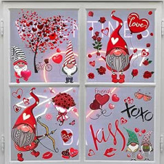 Mauts 9 Sheets Valentine's Day Heart Shape Window Stickers Valentine's Day Party Decoration Supplies Anniversary Decorations