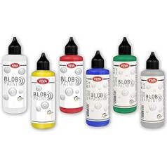 Viva Decor Blob Paint Set Balloon Girl (6 x 90 ml) Lietošanai gatavas krāsas lāsumu krāsošanai/Punktu gleznošanas mākslai - Punktu veidošanas rīks audeklam, mandalām un daudz kam citam - Ražots Vācijā