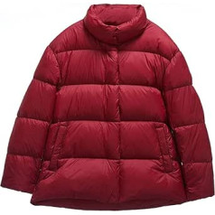 Generisch Ultralight Short Down Jacket with Hood for Women Long Sleeve Full Zip Closure Solid Colour Water-Repellent Packable Buffer Coat