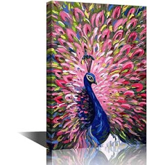 Wall Art Canvas Print Pink Blue Peacock Series on Canvas Colourful Animal for Home Decor Painting Modern Artwork for Living Room Decoration Prints on Canvas 12 x 18 Inches (30 x 45 cm)