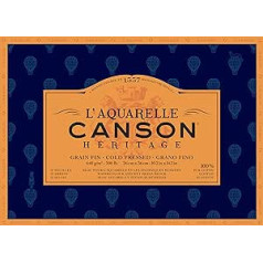 CANSON Heritage 26 x 36 cm 20 loksnes 640 g/m² smalkgraudains akvareļu bloks