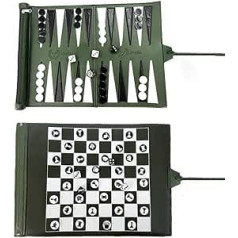 Apherin Rolling Travel Backgammon Chess Lady 3 in 1 - Double Sided Parts Design for Chess