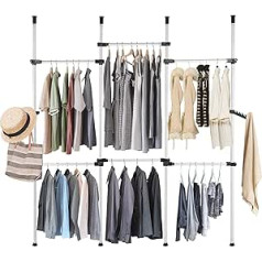 Greensen Clothes Rack, Freestanding Telescopic Rail with 6 Clothes Rails and 2 Baskets, Height Adjustable, Coat Rack, Shelving System, Robust Clothes Storage with Hanging Hooks