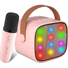 Bonaok karaoke mikrofons bērnu rotaļlieta, bezvadu mikrofons karaoke mašīnas elektroniskā rotaļlieta, pārnēsājams Bluetooth karaoke mašīnas skaļrunis ar mikrofonu un LED gaismas efektiem (rozā krāsā)