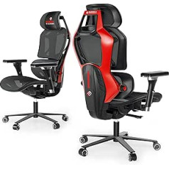 EUREKA ERGONOMIC spēļu krēsls, elpojošs sieta krēsls ar 4D roku balstiem, mājas biroja galda krēsls ar jostas atbalstu, ērts datora krēsls ar augstu atzveltni, melns un sarkans