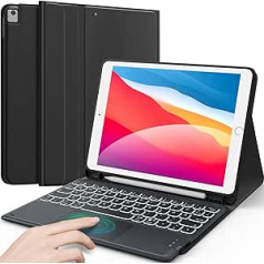 Earto iPad 9. paaudzes tastatūra, 10,2 collas, viedais skārienpaliktnis, 7 krāsu apgaismojums, bezvadu noņemama QWERTY tastatūra iPad 9. paaudzei / 8. paaudzei / iPad 7. paaudzei, Air 3. paaudze, iPad Pro 10.5, melns