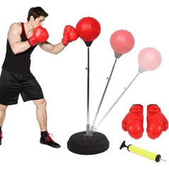 Ejoyous Боксерский мяч для взрослых Боксерский тренировочный набор Боксерский набор Боксерский набор с регулируемой высотой Стоячая боксерская груша Боксерская груша с боксерскими перчатками и ручным насосом 120-140 см