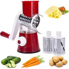 KOKSI Rotary Cheese Grater, Handheld Vegetable Slicer Peeler Nuts Grinder, Stainless Steel Blades, Strong Suction Base for Chocolate, Potato (Red)