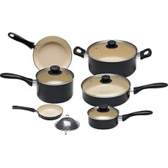 Amazon Basics 11 Piece Ceramic Non-Stick PFOA and PTFE Free Cookware Set - Black/Cream