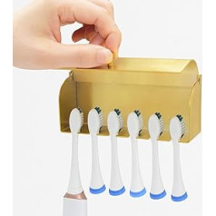 Toothbrush Holder, 304 Stainless Steel Dustproof on the Wall Self-Adhesive Toothbrush Storage Organiser Stand Rack (Golden, 6 Slots)