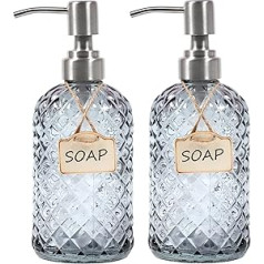 2 x Grey Glass Bathroom Kitchen Soap Dispenser with 304 Stainless Steel Pump