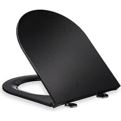 Relaxdays Toilet Seat with Soft-Close Mechanism and Quick Release, 36 x 45 cm, Duroplast, Top Mounting, D Shape, Black