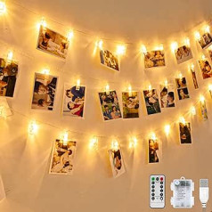 Nasharia LED foto klipi Fairy Lights, atkārtoti lietojamas 5 metri, Fairy Lights, 8 režīmi, 40 foto klipi, USB/bateriju darbināms garastāvokļa apgaismojums, viesistabas dekorēšana, Ziemassvētki, kāzas, ballīte