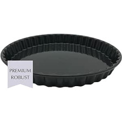 NAKOA Premium Tart Tart Tin, Quiche Tin, Apaļa kūku skārda, Emalja aizmugures diametrs 28 cm, Nepiedegoša ar gofrētu malu, Noturīga pret skrāpējumiem, Noturīga pret griešanu, Droša trauku mazgājamajā mašīnā, Kūkas pamatnes veidne, Izgatav