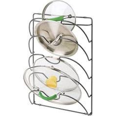 mDesign Vertical Pot Lid Holder with 5 Compartments, Practical Kitchen Utensils for Pot and Pan Lid, Handy Metal Kitchen Accessories for Cupboard Door or Wall Mounted