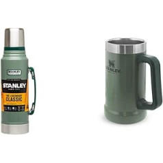 Stanley Classic vakuuma pudele, 1 litrs, zaļš nazis, 1 l un Adventure vakuuma akmens, 709 ml, Hammertone Green, termiskā krūze ar rokturi, saglabā alu aukstu 7 stundas, vintage iedvesmota alus krūze