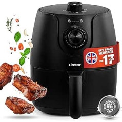 Linsar - Karstā gaisa cepeškrāsns 1,8L - Airfryer ar taimeri un sildīšanas funkciju - Temperatūras izvēle - Enerģijas taupīšana un ātrāka nekā krāsnis - 1200 vati - Mazs (melns)